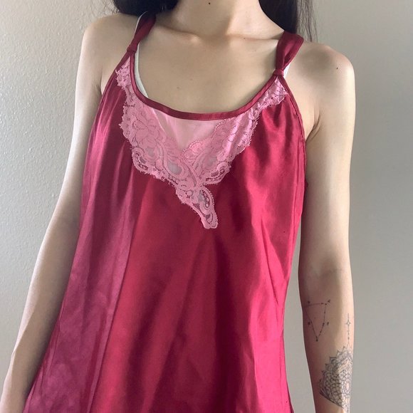 Vintage 90's Burgundy and Pink Lace Tank - Picture 3 of 5